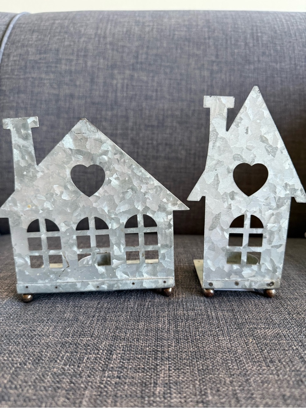 Galvanized Metal House Tealight Candle Holders Set of 2